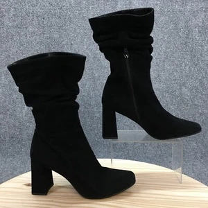 Steve Madden Boots Womens 10 Malaga Mid Calf Black Suede Heeled Zip Almond Toe - Picture 1 of 15
