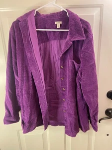 L.L. BEAN Womens L Purple Corduroy Shirt Button Up 100% Cotton Breast Pocket - Picture 1 of 12
