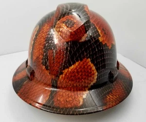 FULL BRIM Hard Hat custom hydro dipped , NEW RED BOA SNAKE SKIN ANACONDA NEW  - Picture 1 of 6