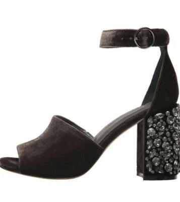 Женские сандалии на каблуке Joie Lafayette, серый бархат, стразы, размер 39,5 новые в коробке - Изображение 1 из 4