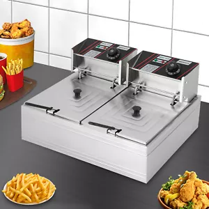12L Gastro Friteuse Edelstahl Elektro Fritöse Doppel Fritoese mit Frittier 5000W - Bild 1 von 21