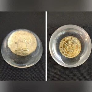 Vintage Lucite Liberty Bell Eagle Coin Vintage Paperweight - Picture 1 of 16