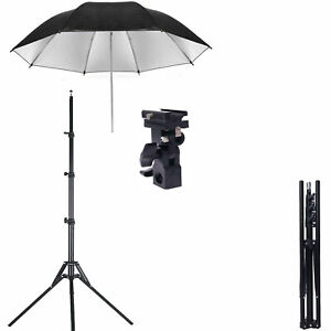 Light Stand + Flash Bracket + Black Reflective Umbrella Speedlite Lighting Kit