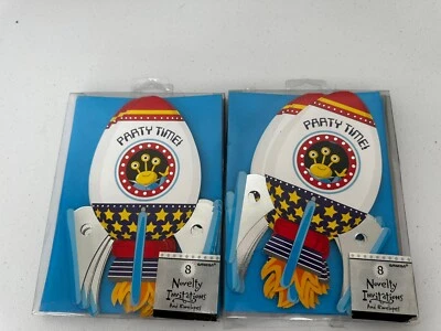 Amscan Rocket Ship Outer Space Birthday Party Invitations 2 Packs 8 Ea NEW - Image 1 of 2