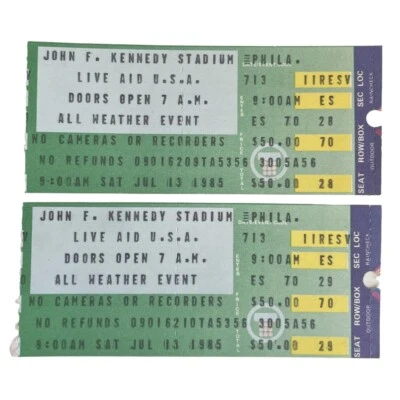 Live Aid USA Philadelphia July 13 1985 Lot of 2 Ticket Stubs JFK Stadium RARE - Image 1 of 2