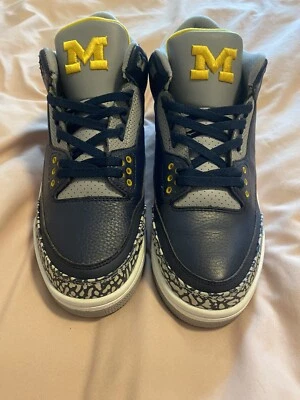 Air Jordan Retro 3 Retro Nuevo Talla 12 Michigan Pe Obsidiana Oro Cemento Foto 1 de 4