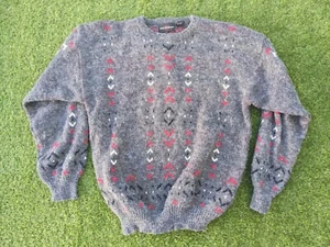 Jean Michaud Vintage Grandpacore Acrylic Knit Retro Pullover Jumper Grey L Large - Picture 1 of 4