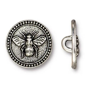 TierraCast Bee Buttons, Antiqued Silver Plated Pewter (Pkg. of 4) - Picture 1 of 1