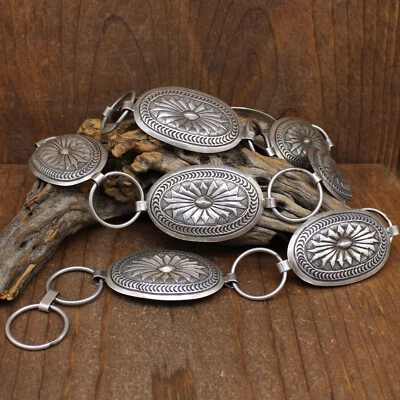 Cinturón concho vintage de eslabones ovalados de plata de ley Foto 1 de 4