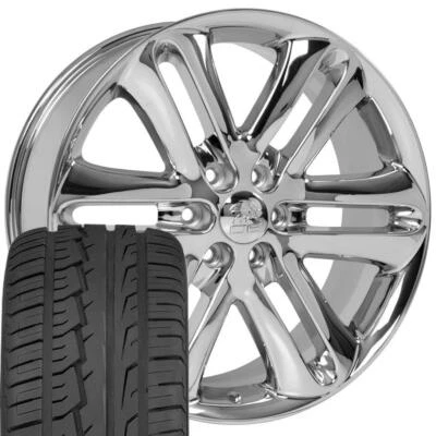 3918 Chrome 22 inch Wheels & 285/45 Tires SET Fits Ford F150 Platinum Style - Image 1 of 4