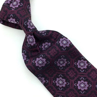 Corbata de seda de lujo brocado floral plateado granate Italia Hugo Boss para hombre  Foto 1 de 4