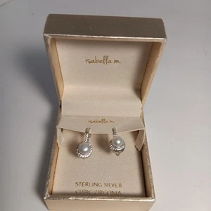 Neu Isabella M. Ohrringe Sterlingsilber Zirkonia mit Perlen  - Bild 1 von 4