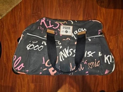 Victoria Secret ROSA Negro Graffiti Maleta con Ruedas Bolso de Lona Foto 1 de 4