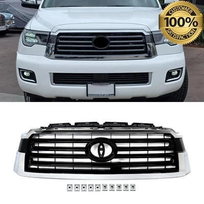 New Chrome+Gloss Black Front Bumper Grille For 2018-2022 Toyota Sequoia Platinum Foto 1 de 4
