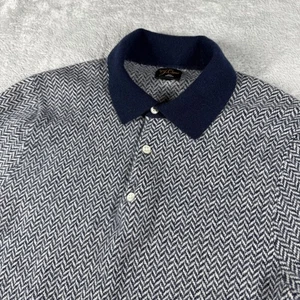 J Crew Polo Pullover Shirt Herren mittelblau Fischgrät Kaschmir Strick Preppy - Bild 1 von 13