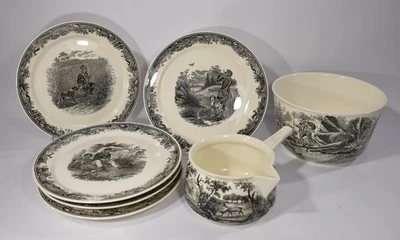 Villeroy & Boch ARTEMIS 5 flache Teller Ø 23cm + Schüssel + Sauciere Jagdmotive - Bild 1 von 4