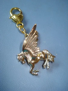 2 7/8" Long Sparkling Shiny Goldtone Pegasus Heart Key Ring Purse Charm - Picture 1 of 6