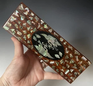 Vintage 20. Jh. Abalone Muschel Intarsien Holz Schatulle asiatischer Schmuck Schmuck Federmäppchen - Bild 1 von 11