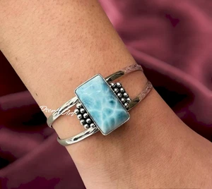 Larimar Cuff bracelet, 925 Sterling Silver Bangle, woman Bangle, Gift For her - Picture 1 of 8