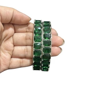 Emerald Green Bangles (size: 2.4) Cubic Zirconia CZ American Diamond AD - Picture 1 of 5