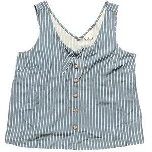 J. Jill Women Medium Blue White Striped Front Tie Button Down Tank Top Blouse  - Picture 1 of 8