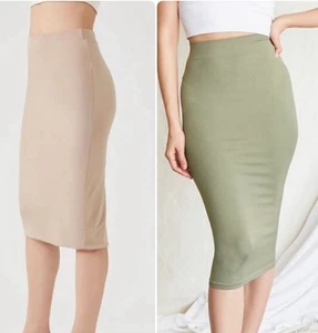 2 NWT Forever 21 Pencil Skirt Bodycon Stretch Olive Green Taupe Women’s Sz Small - Picture 1 of 10