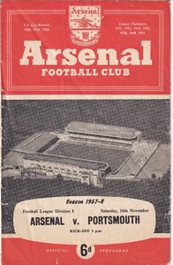 Arsenal Football Club Season 1957 - 58  Arsenal v Portsmouth . Official Programm - Picture 1 of 3