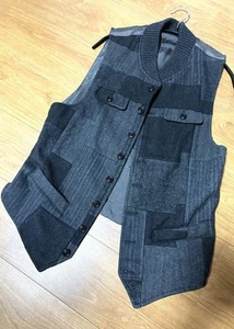 Dolce & Gabbana Wool Collared Patchwork Vest Gilet Black Size 48 Back Belt - Picture 1 of 7
