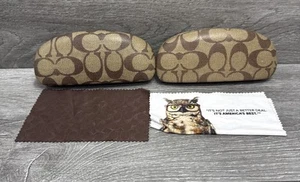 COACH Brown Tan Signature Logo Hard Clam Shell Glasses Case & Cloth Bundle Lot - Picture 1 of 11