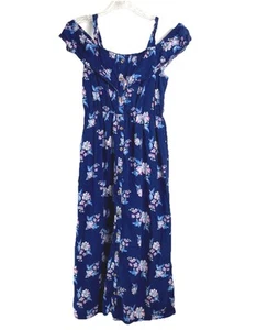 Justice Girl's SIZE Large 12/14 Floral Off Shoulder Blue Floral Maxi Dress Tank - Picture 1 of 5
