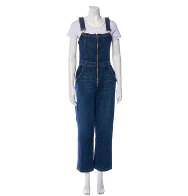 Reformation Jenny Zip Front Denim Jumpsuit Cropped Wide Leg Jean Overalls Sz 4 - Image 1 of 4