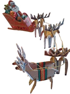 Vintage Mid Century Balsa Wood Santa Claus Riding In Sleigh With 8 Reindeer READ - Picture 1 of 23