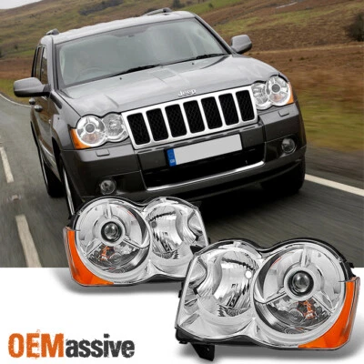 Fit 2008 2009 2010 Jeep Grand Cherokee Headlights Halogen Type Left + Right - Image 1 of 4