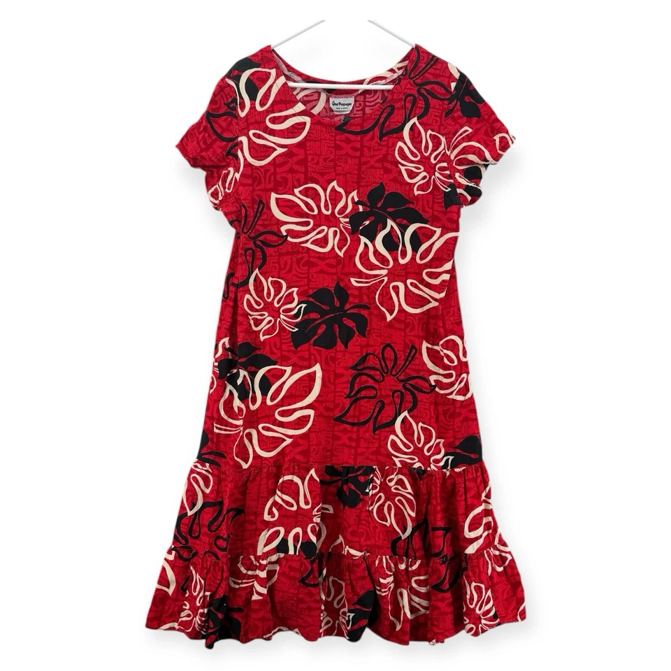 Vestido Hawaiano De Colección One Papaya Para Mujer Grande Rojo Floral Hoja Muumuu Rodilla Foto 1 de 4