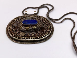 Vintage Silver Metal Lapis Lazuli 925 Silver Chain Pendant Necklace - Picture 1 of 8