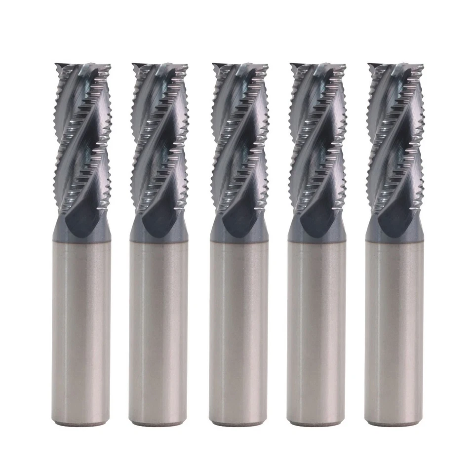 5件装4长笛1/2英寸x1-1/4英寸x3英寸实心硬质合金粗加工端铣刀-AlTiN涂层 — 第 1/4 张图片