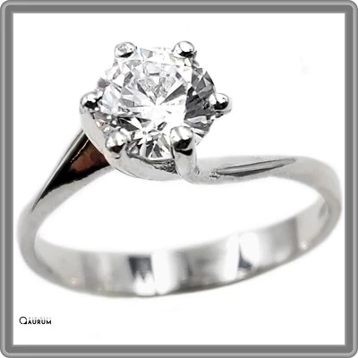 Anello Solitario per Fidanzamento in Argento 925 da Donna Rodiato Oro Bianco - Immagine 1 di 4