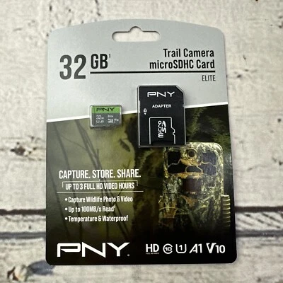 PNY 32GB Elite Trail Camera Deer Hunting MicroSDHC Card W/ SD Card Adapter New - Image 1 of 4