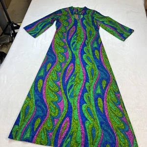 True Vintage Ludy 1960's Honolulu Hawaii Abstract Window Bark Cloth Maxi Dress - Picture 1 of 12