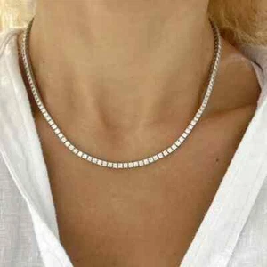 Round Cut GH/VS Certified Lab Grown Diamond 925 Sterling Silver 3MM 18" Necklace - Picture 1 of 16