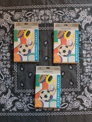 *LOTE DE 3* Vintage Sello Deportes Fiesta Cumpleaños Paquete de 8 Invitaciones Fútbol  Foto 1 de 4