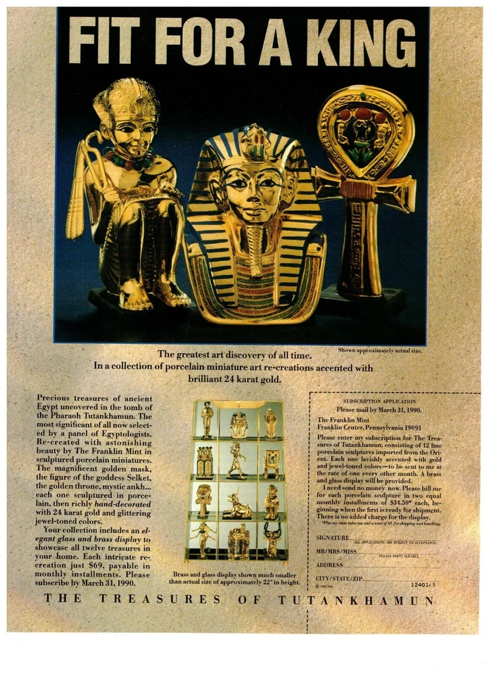 1990 Franklin Mint Tutankhamun Porcelain Gold Vintage Print Advertisement - Image 1 of 1