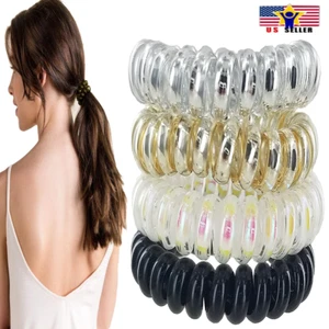 4 Spiral Hair Ties Traceless No Crease Metallic Coil Phone Cord Ponytail Holder - Picture 1 of 8