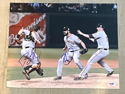 FOTO BUSTER POSEY DOBLE FIRMADA GIGANTES DE SAN FRANCISCO SERIE MUNDIAL 11x14 PSA DNA Foto 1 de 4
