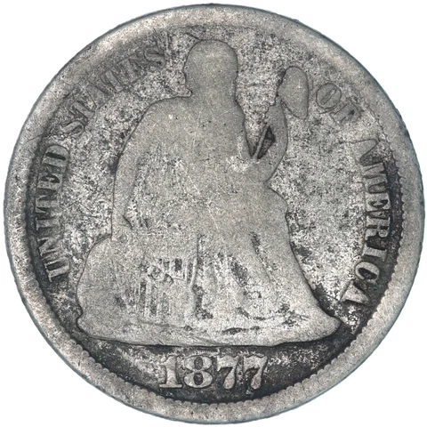 1877 CC Seated Liberty Dime 90% Silver About Good Harshly Cleaned See Pics F373 Cover