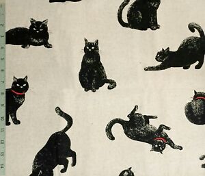 Black Cat Neko Void Halloween Canvas Cotton Linen Fabric Cosmo Japan Fat Quarter