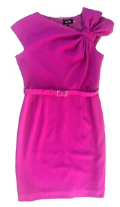 Rickie Freeman For Terri Jon Cocktail Dress Size 14 Fuchsia Bow Shoulder Belt - Picture 1 of 10