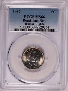 1986 Dominican Republic 5 Centavos Human Rights - PCGS MS 66 - Picture 1 of 4
