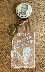 Spilla inaugurale 1953 moneta e nastro Eisenhower - Foto 1 di 5