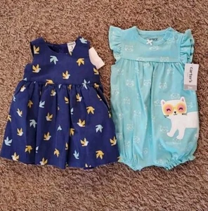 Vestito uccellino e pagliaccetto gatto 3 mesi carter bambina nuovo con etichette primavera estate - Foto 1 di 2